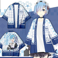 Japanese Kimono Anime Re:Zero Kara Hajimeru Isekai Seikatsu Emilia Rem Ram Cosplay Costumes Cardigan Shirt Haori Obi Clothes