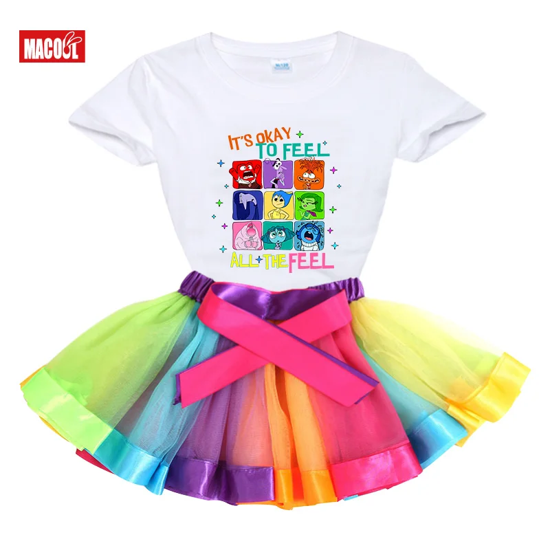 

Girl Birthday Dress Inside Out 2 Rainbow Multicolor Kids Dresses for Girls 3Years Children Girl Summer Number Cartoon Clothes