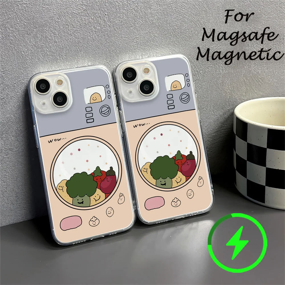 The vegetable washer turns fruits and vegetables Phone Case For IPhone 15 14 13 12 11 Transparent Magnetic Suction Cover