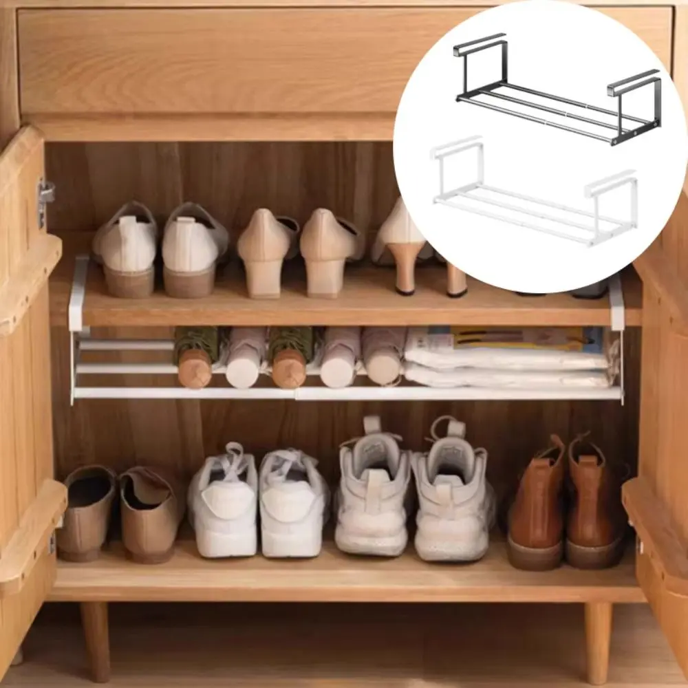 Space Saving Metal Shoe Rack Adjustable Extendable Hanging Storage Rack Efficient Layered Shelf