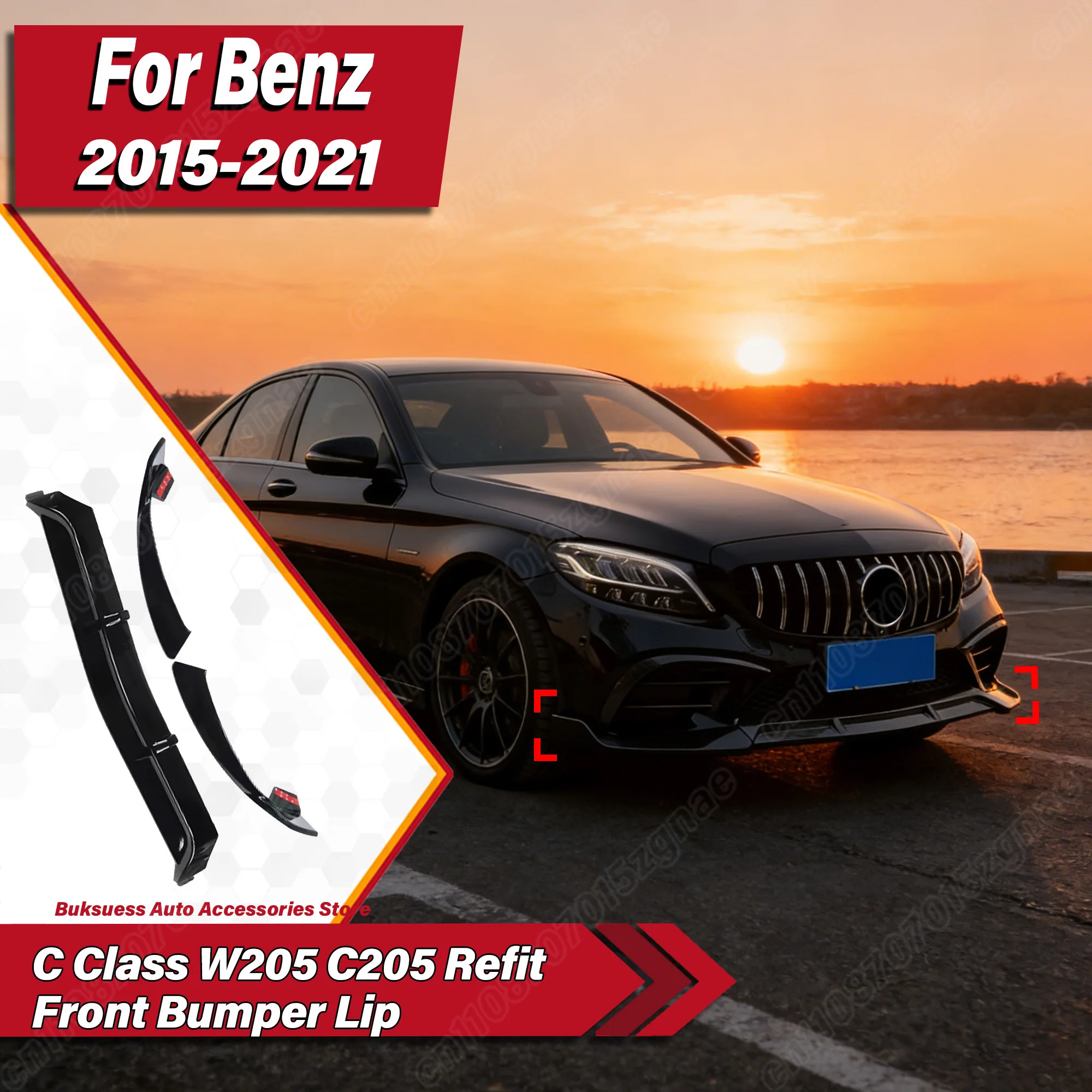 

For Mercedes-Benz C Class W205 C205 2015 2016 2017 2018 2019 2021 Automobile Front Bumper Lip Brabus Style Body Modification Kit