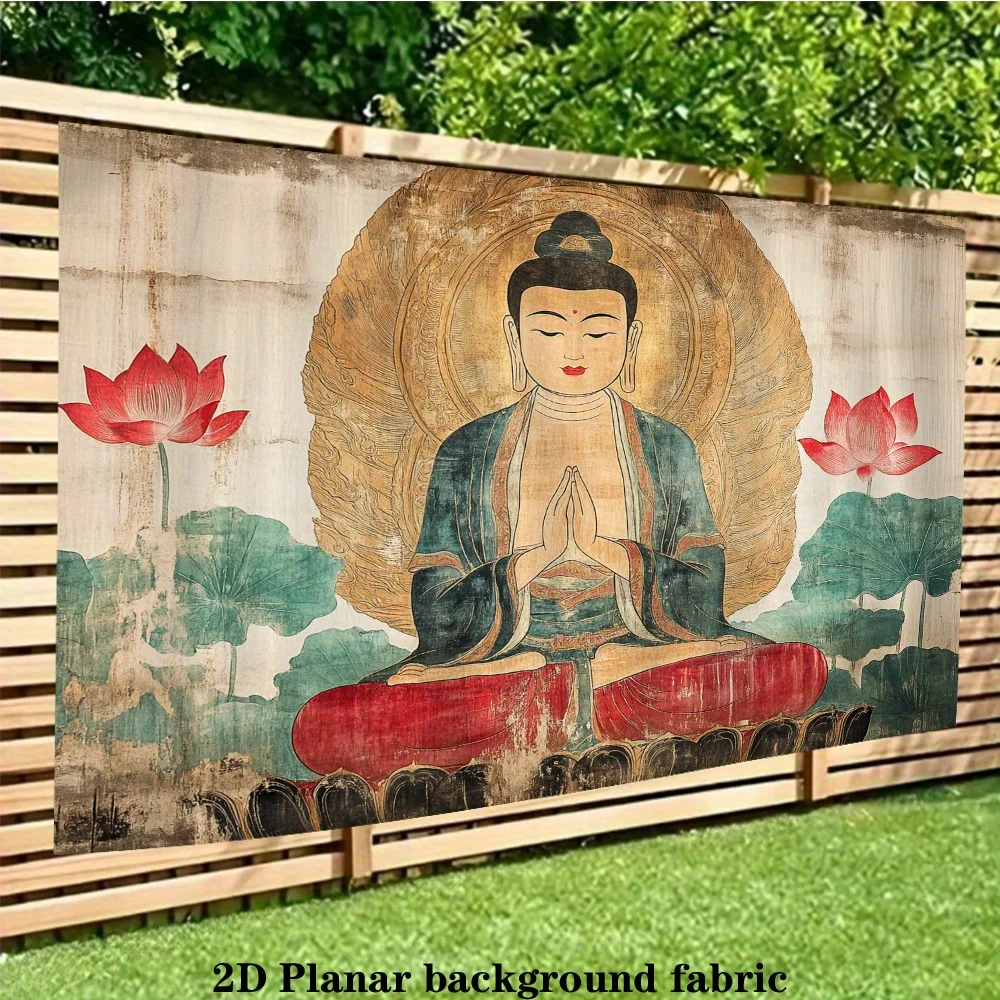 VIKAMA Vintage Zen Buddha Tapestry Dunhuang Style Lotus Meditation Wall Hanging for Tea Room Living Room Yoga Studio Decor