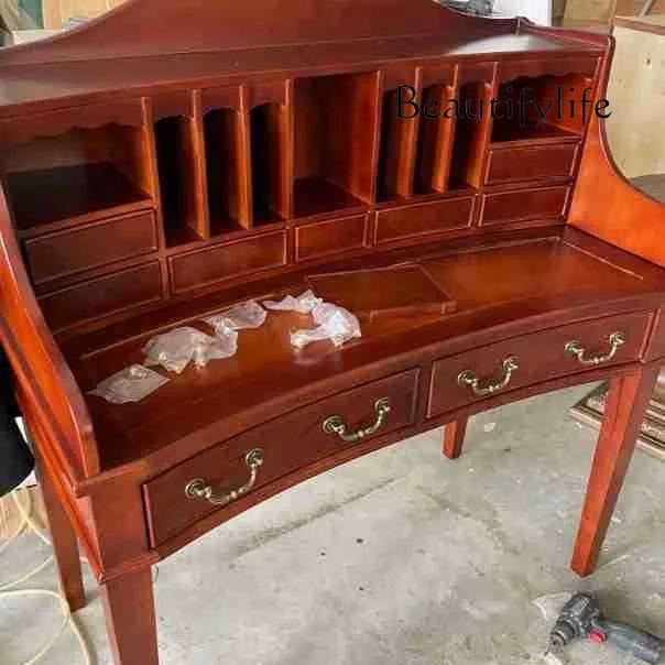 French retro light luxury dressing table, simple solid wood carved dressing table custom dressing table