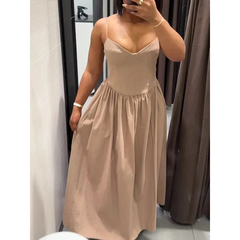 

Women's Vintage One-Shoulder Halter Maxi Dress Backless Pleated Casual Robe Sexy Summer Festival Wear Commuter Style