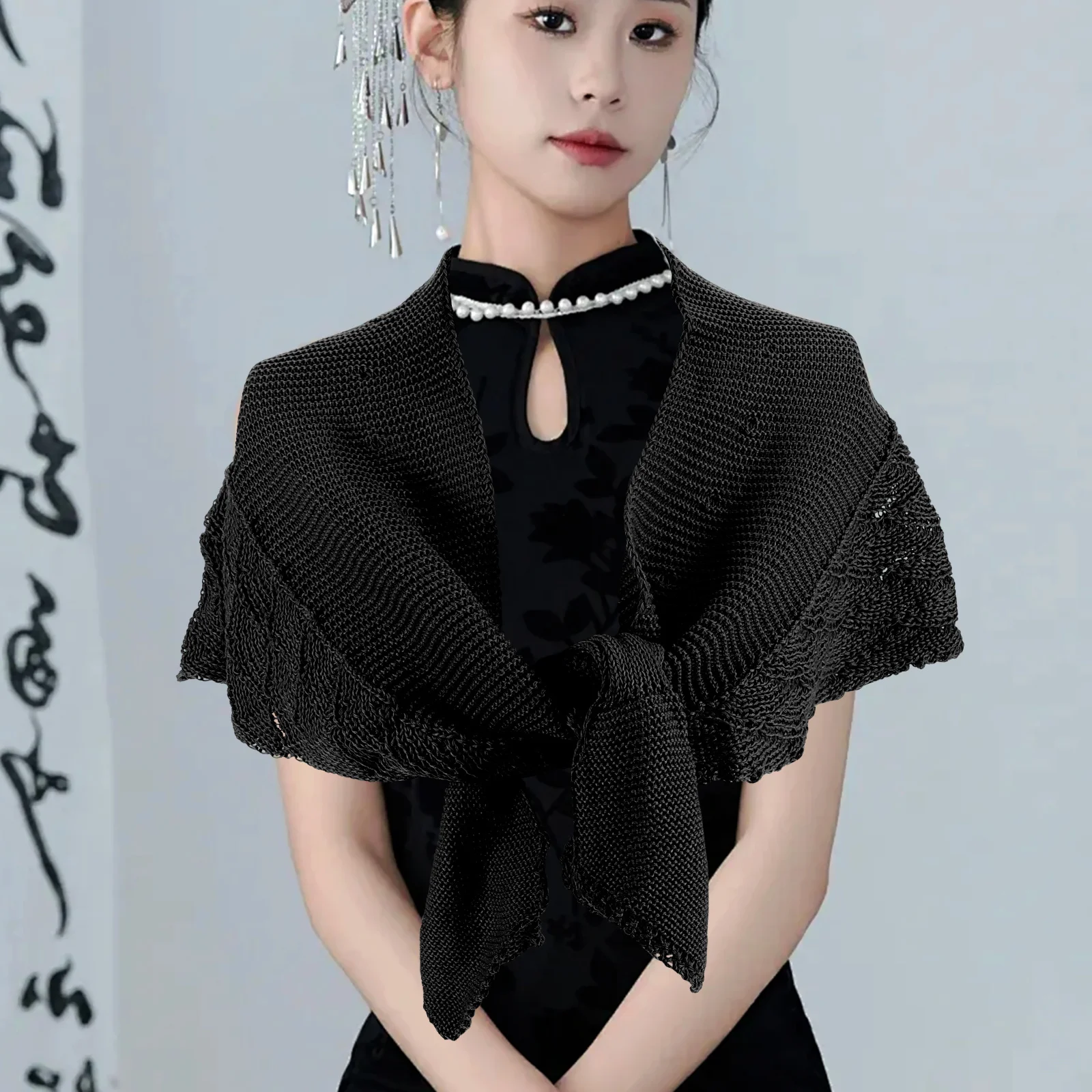 متماسكة جوفاء شال التفاف انفصال وهمية طوق البلوزات غير رسمية وشاح يلتف للنساء مساء غرفة مكيفة الهواء