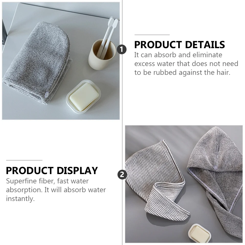 2Pcs Bamboo Charcoal Fiber Quick Drying Hair Caps Soft Absorbent Hair Towel Wraps for Beauty Salon Fast Drying Cap