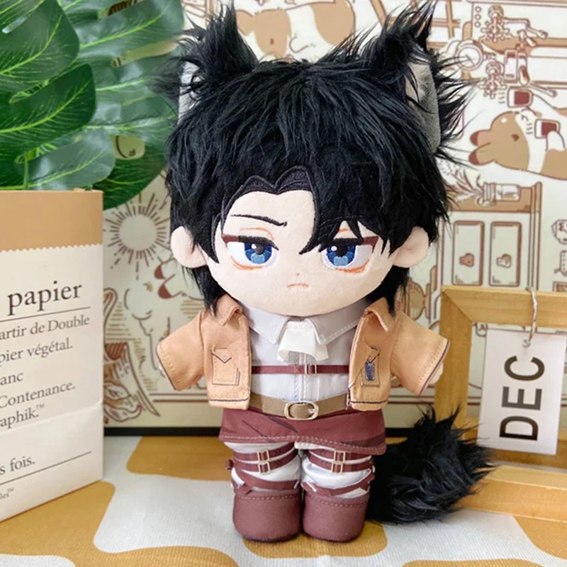 20cm Anime Levi Ackerman Outfits Toy Cartoon Plush Cotton Stuffed Doll Body Cosplay Cartoon Dress Up Cotton Doll Plushie Gift