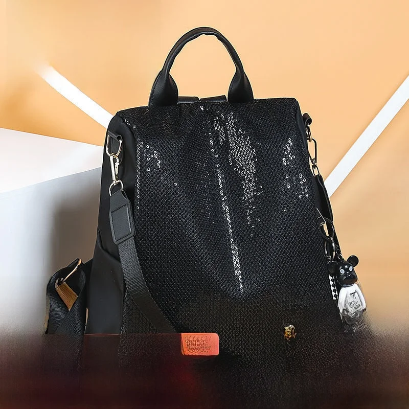 

iny Sequin Ox Cloth Travel Bapa Large Capaci Women's New Sle Street Cool Trendy Bag Anti-Theft Bookbag for Casu...