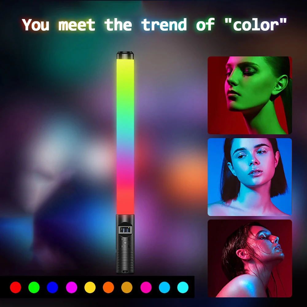 عصا إضاءة للتصوير الفوتوغرافي RGB المحمولة LED عصا إضاءة الفيديو 3000K-8500K 360 °   ألوان 2600 مللي أمبير بطارية قابلة للشحن التحكم عن بعد