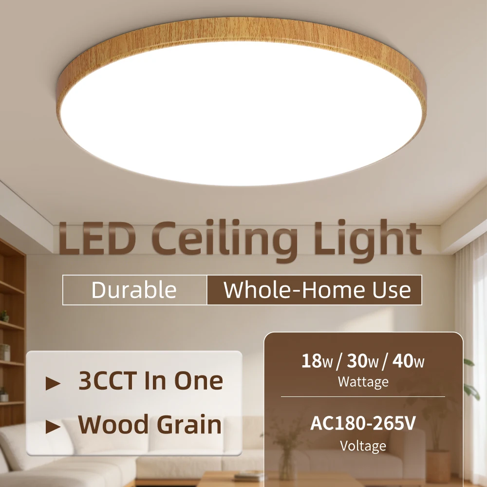 

Потолочный светильник 220В, 1 лампа, 3 цвета, панельный, светодиодный, с текстурой под дерево, 30Вт/40Вт, для домашнего декора