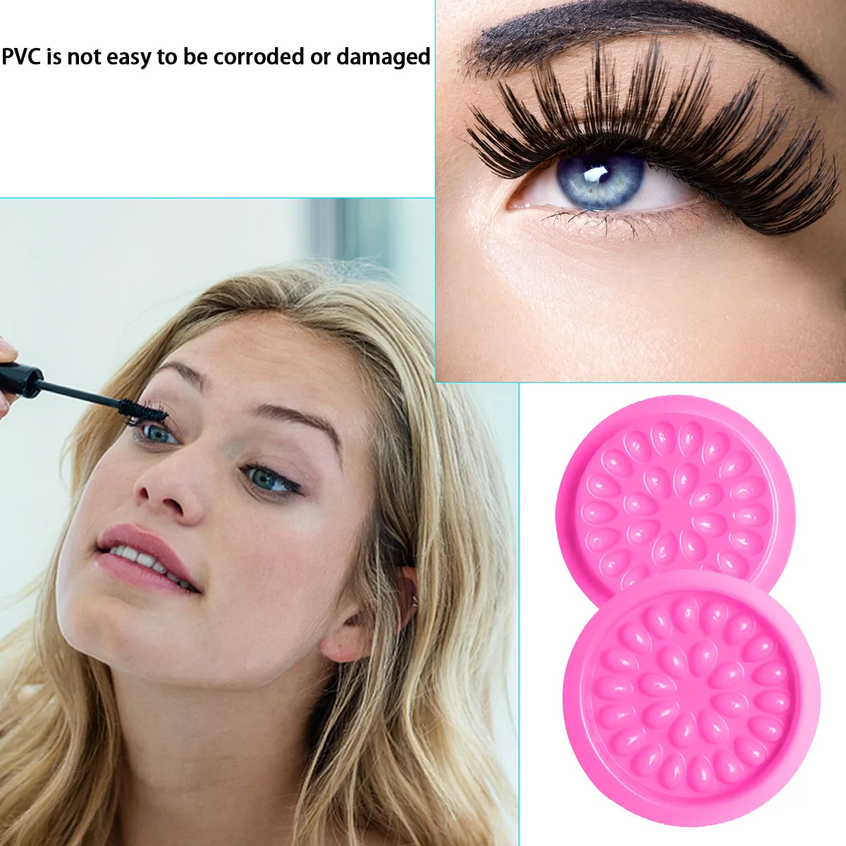 Bandeja para pestañas postizas con forma de flor de Pvc, herramienta de injerto ligera, impermeable, reutilizable, para extensión de pestañas, maquillaje duradero, 100 Uds.