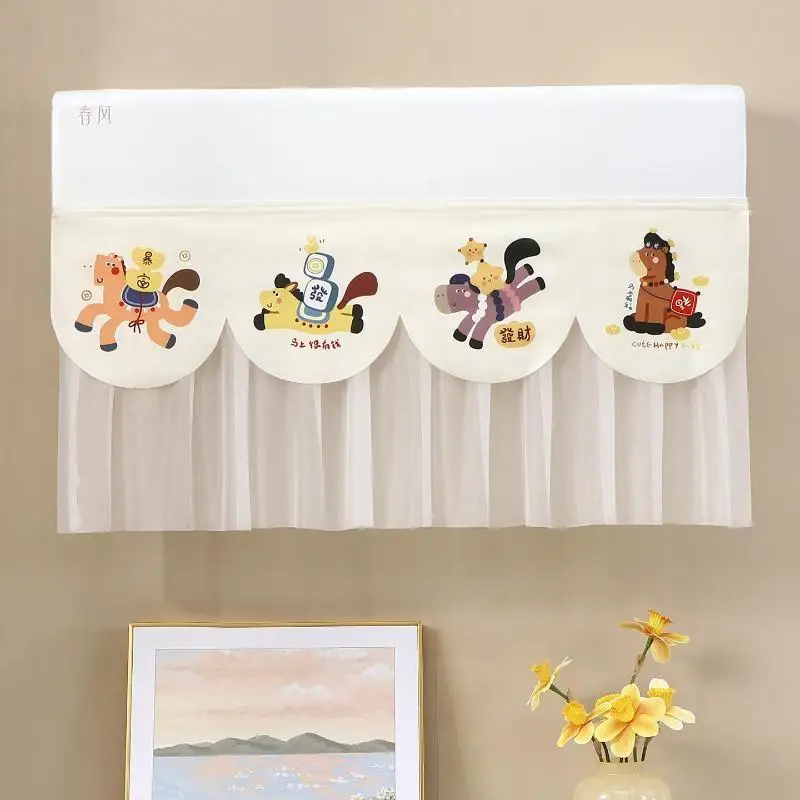 Cute Cartoon Air Conditioner Wind Shield, Tool-Free Foldable Deflector Draft Guard Cover for Bedroom Home AC Use