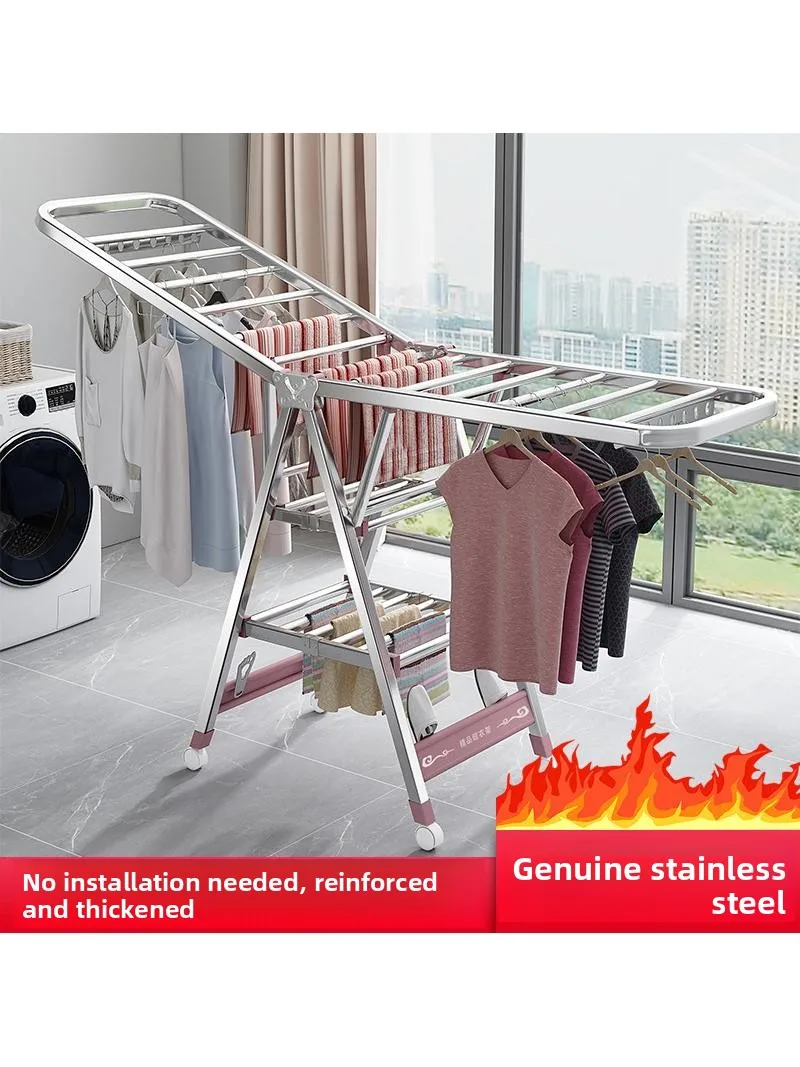 

Stainl Steel Clothes Drng Ra Free Standing Indoor Home Use Balcony Baby Quilt Hanging Drng Rod Clothesline Holder