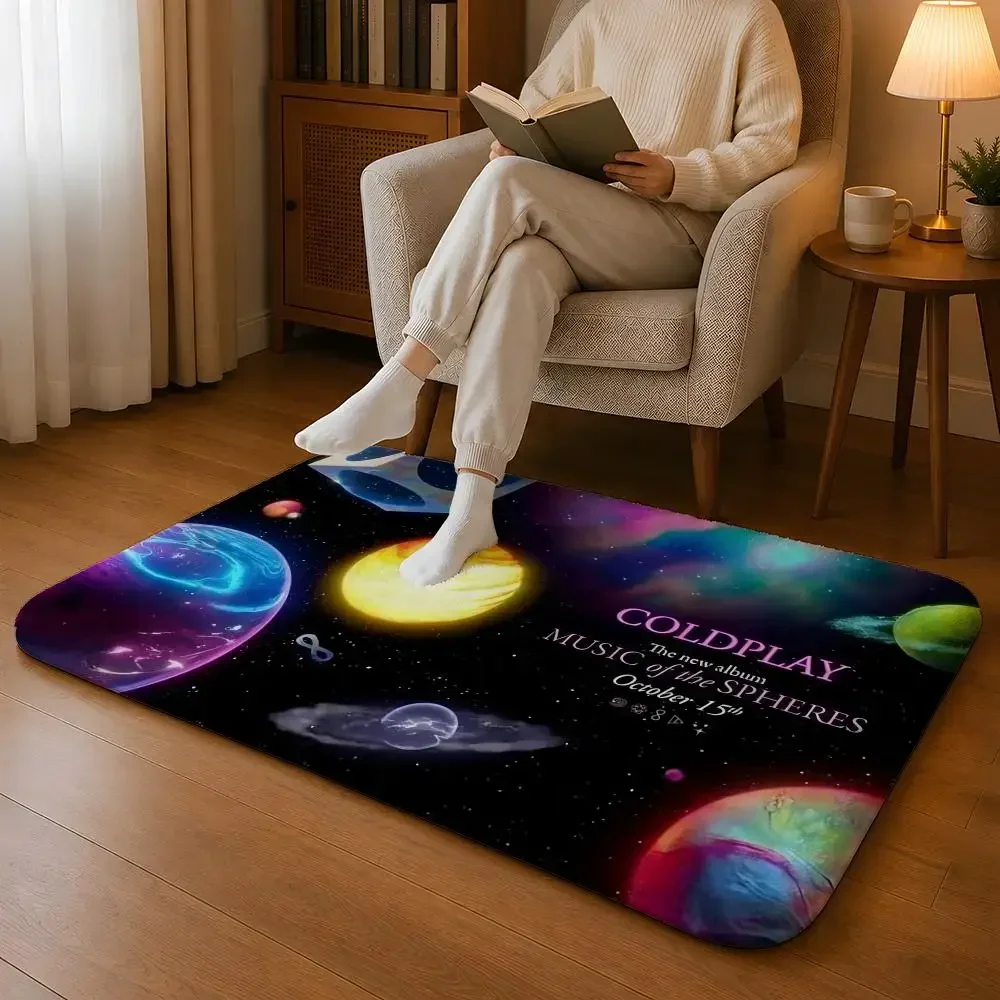 C-Coldplay band anime Floor Mat Machine Washable Soft Flannel Area Rug, Non-Slip Absorbent Floor Mat