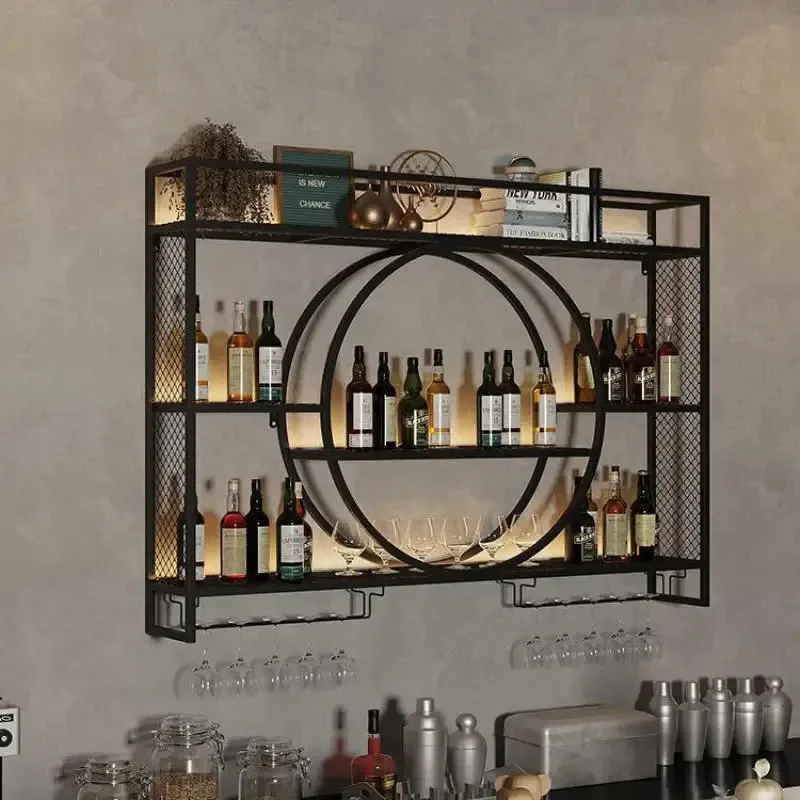 Luxury Metal Bar Cabinet Wine Spice Rack Open Hanging Mobile Bottle Alcohol Floating Display  Accessories