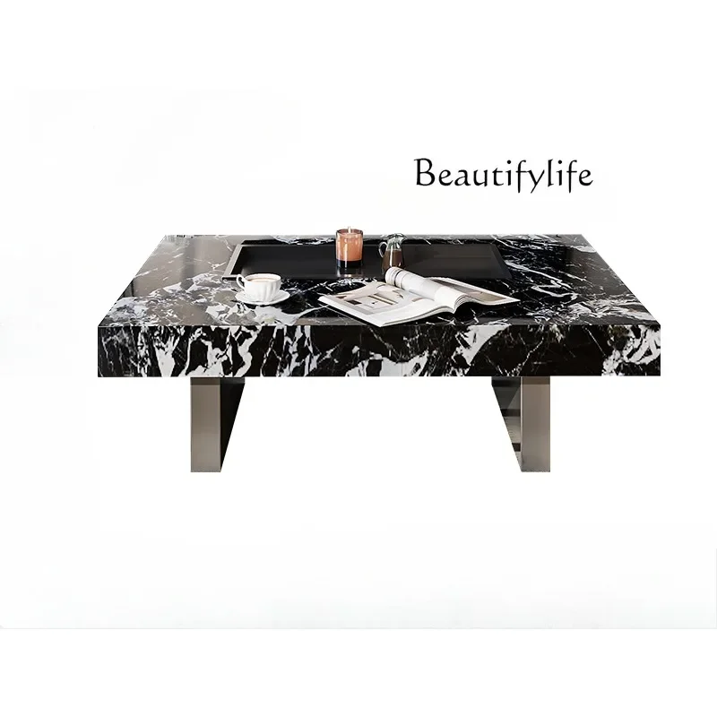 

vV Light luxury rock slab square coffee table living room household simple high-end luxury stone small apartment tea table