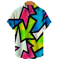 2024 Summer Men's Abstract Painting Print Hawaiian Shirts Beach Holiday Party Short Sleeve