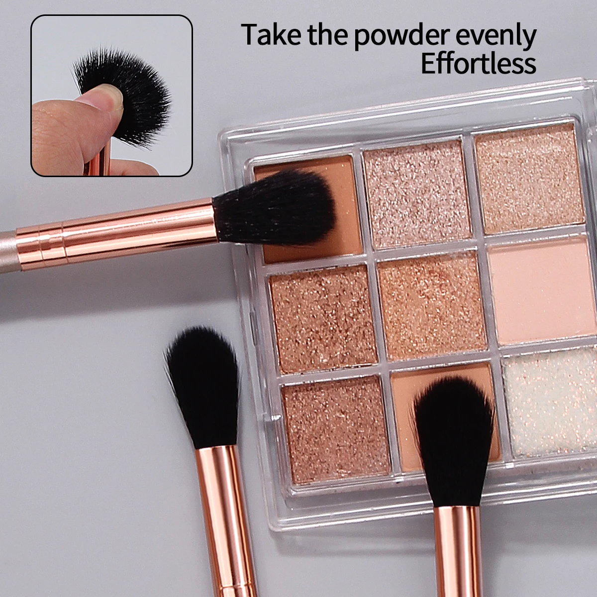 3PCS soft-bristled wooden-handled flame-type high-gloss brush, nose shadow brush, multi-functional facial brush, makeup tool