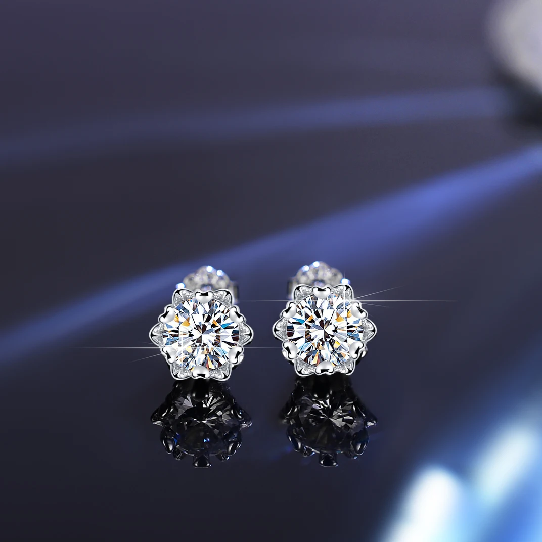 GRA D 1.00 CT mmulberry ติดเพชรสเตอร์ลิงเงินต่างหูรูปเกล็ดหิมะสุดโรแมนติก