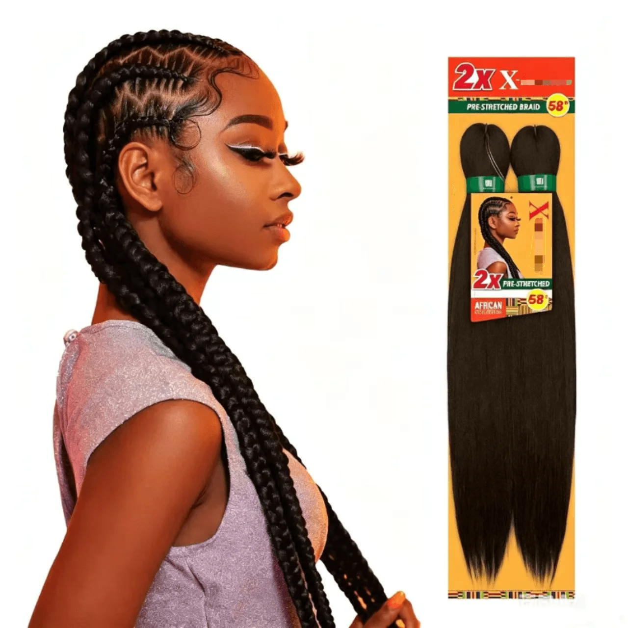 58 inch Synthetic Braid Soft Yaki Texture Hot Water Setting Prestretched Braid Hair 2X Braid for Box Braid and Twists (1 Pack, 2