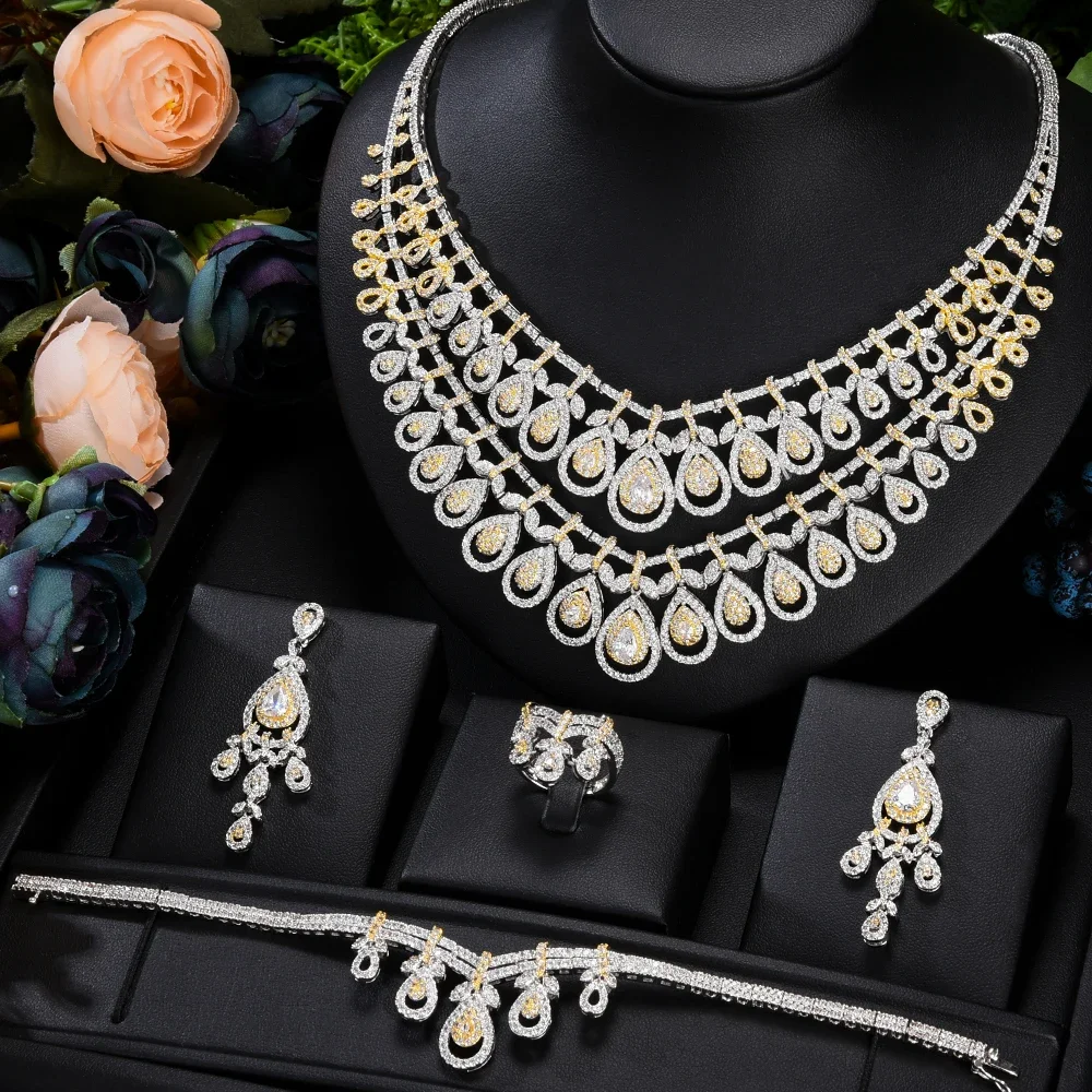 

kellybola Jewel Dubai Luxury Full Cubic Zirconia Jewelry Set High Quality Female Fashion Jewelry Accessories 2021