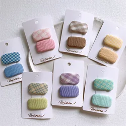 2Pcs/Set School Girls Sweet Hair Clips Fabric Plaid Cotton Hairpins for Baby Hair Square Shape Women Bangs Barrettes Headwear
