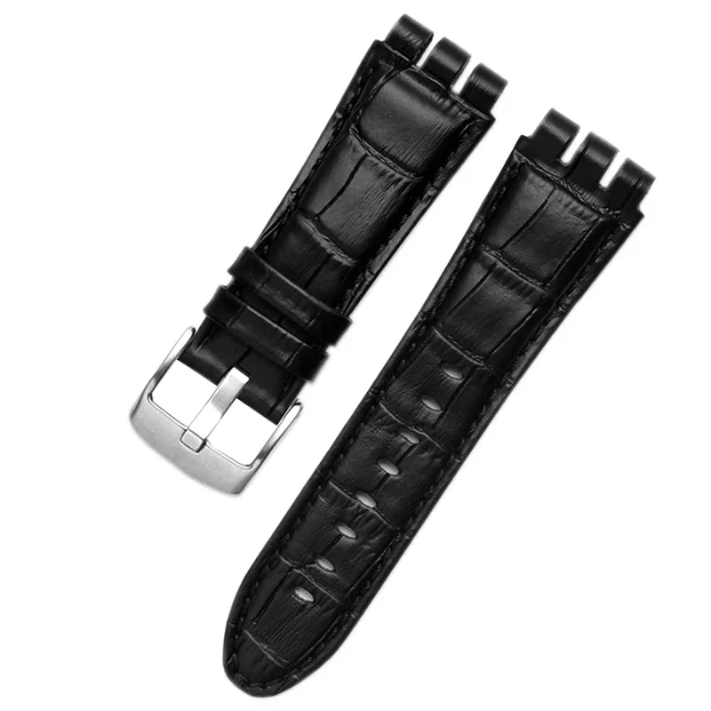 Genuine Leather Watch Strap for Swatch Waterproof Sweat-Proof Silicone Men Watch Band Accessories Concave-Convex Interface 23mm