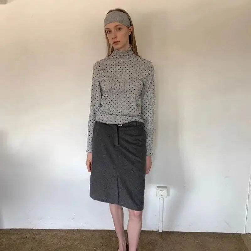 New Fashion Split Elegant Skirt Women Autumn Winter High Waist Slim Straight Office Lady Woolen Skirts Solid Color Spring Autumn