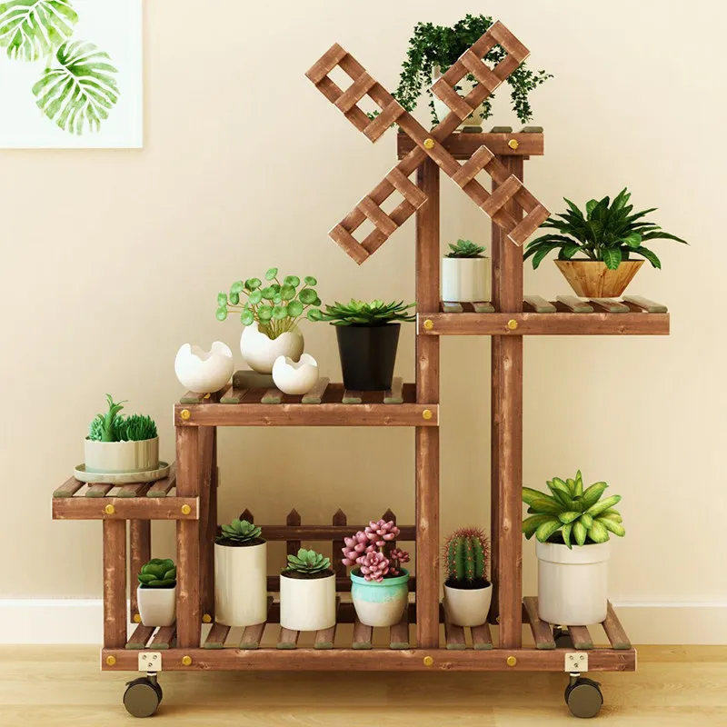 

Balcony multi-layer plant stand solid wood movable floor-to-ceiling Flowerpot display racks meble ogrodowe Outdoor furniture