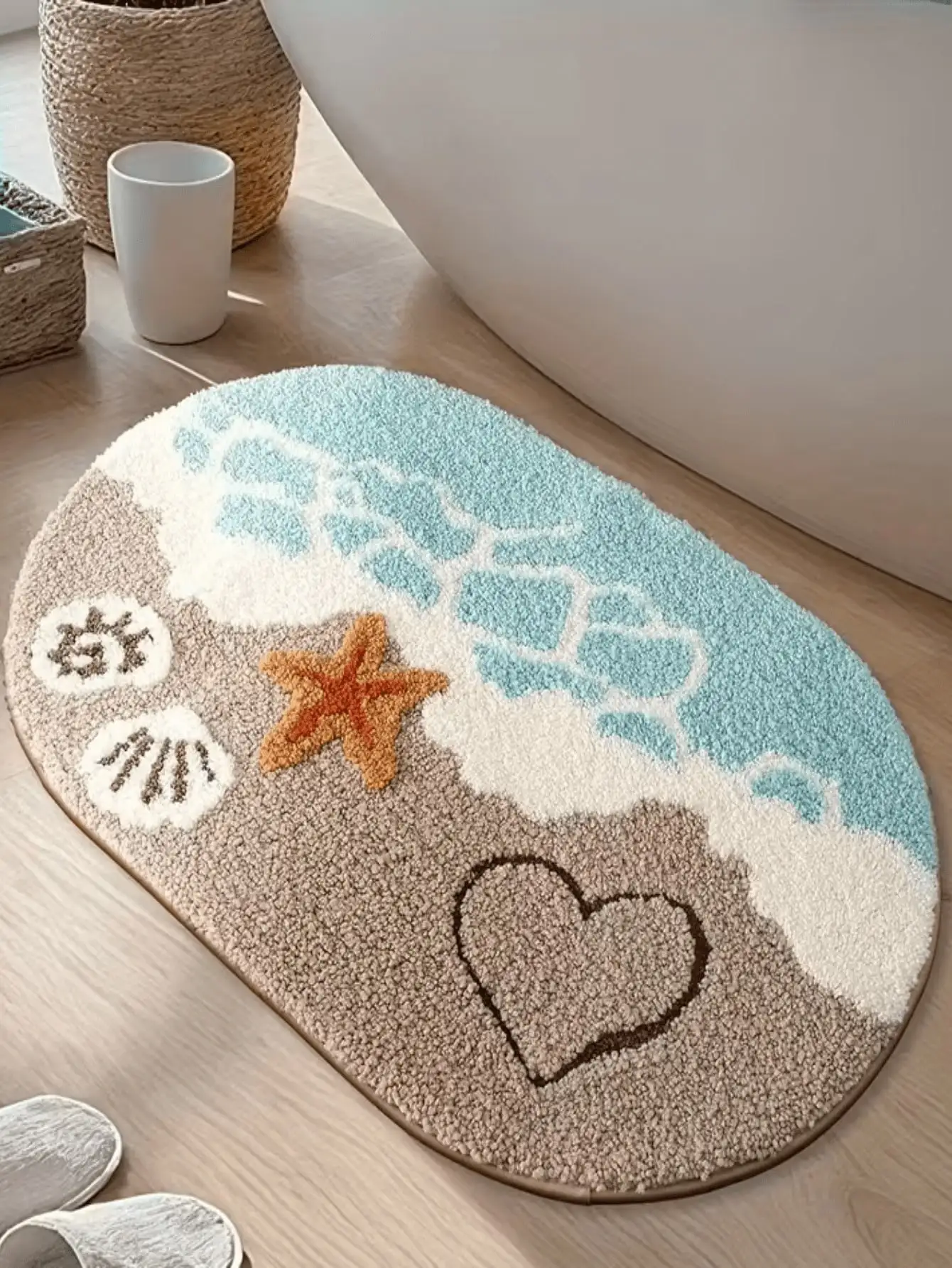 1PC Summer Beach Bathroom Faux Cashmere Bath Mat, Absorbent Non-Slip Doormat For Bathroom, Entrance, Dorm, Bar, Kitchen Snack Cart, Suitable For Graduation Gift, Bachelorette Party Gift, Bridesmaid Gift, Father's Day Gift SH260520093232271764252