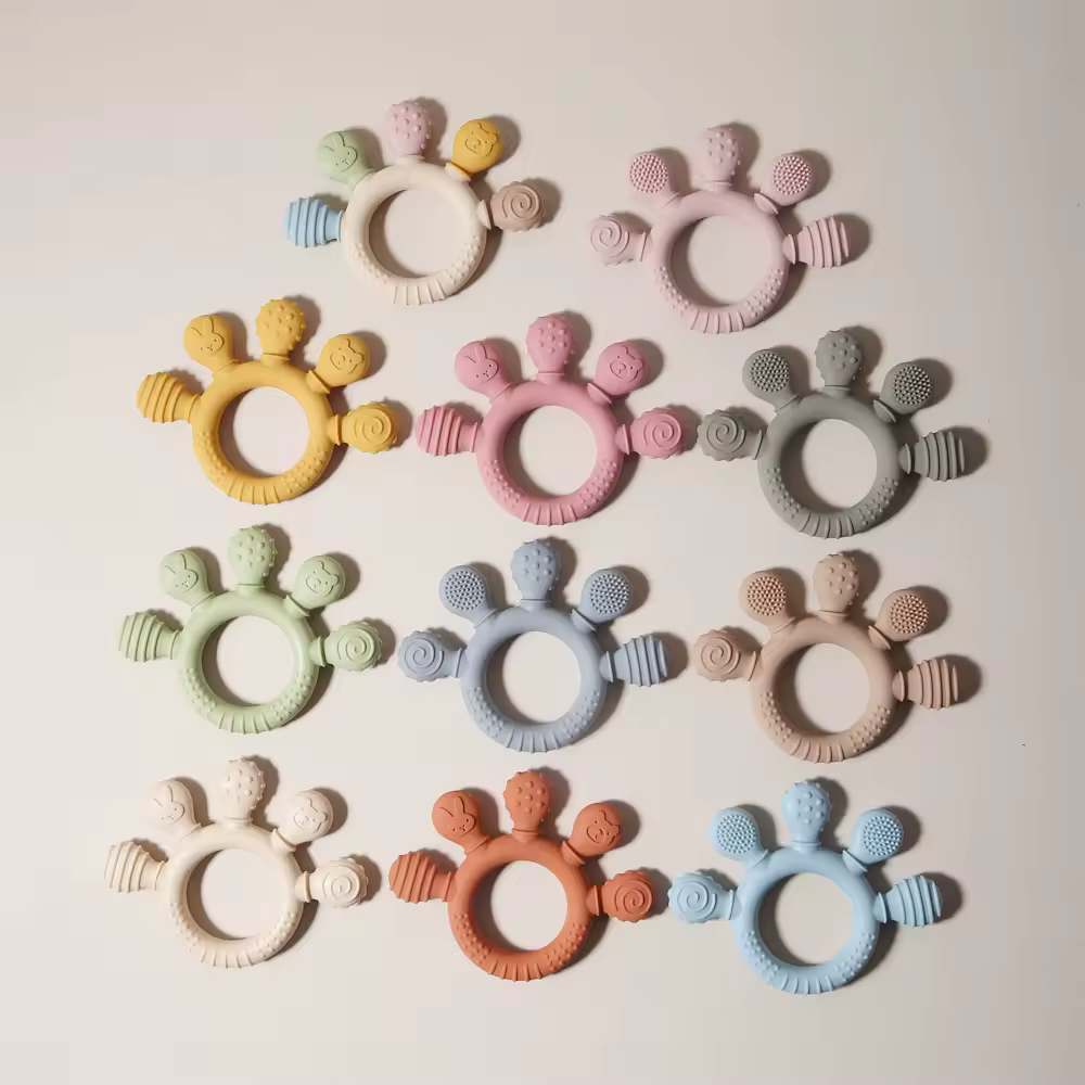 New Silicone Teether, Food Grade Teething Ring Sensory Toys for Toddlers, Silicone Hand Shape Soothing Toys Accessories