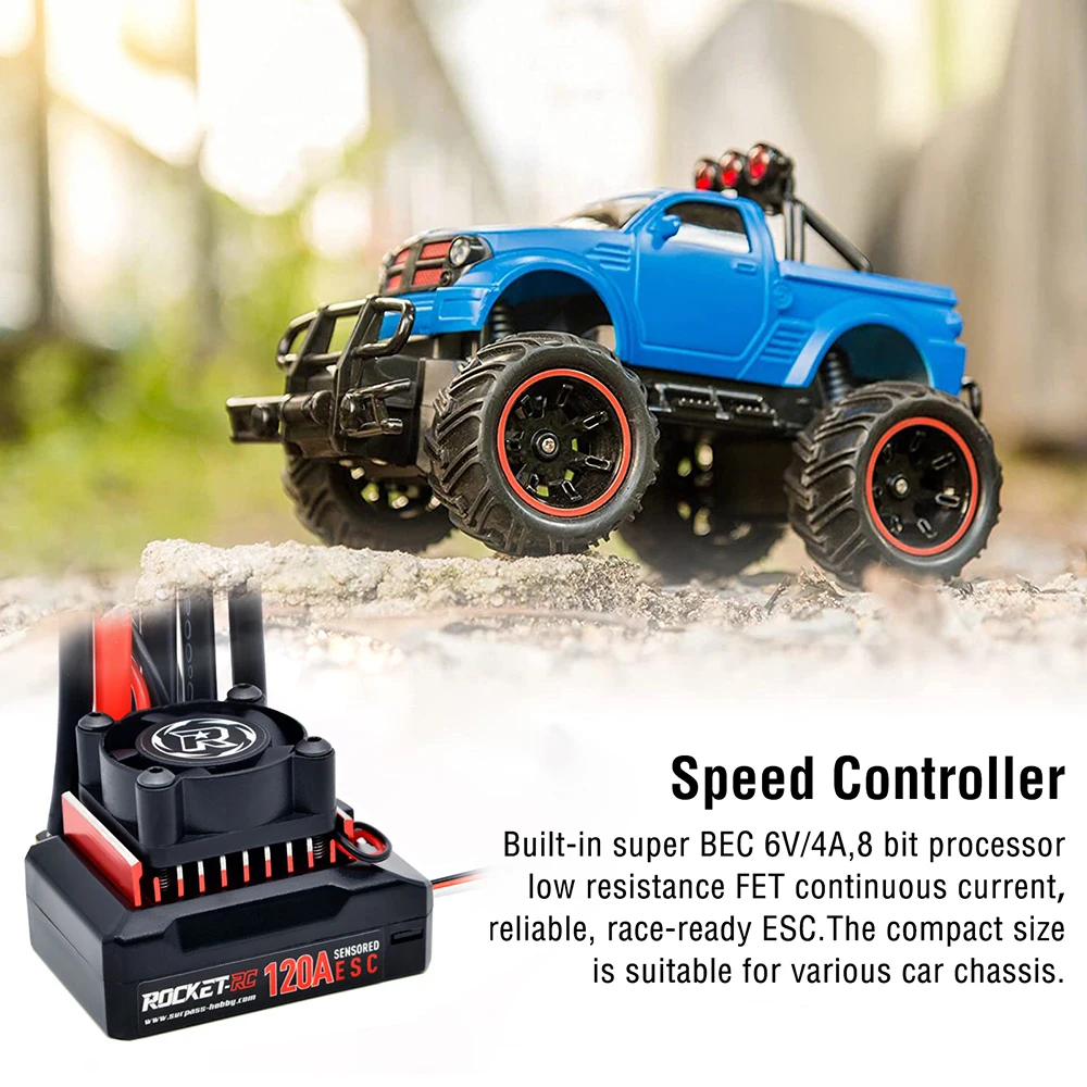 Rocket-RC Motor 120A Sensored Brushless ESC for 1/10 RC Racing Car 380 390 540 Motors with Removable Cooling Fan Super BEC 6V/4A