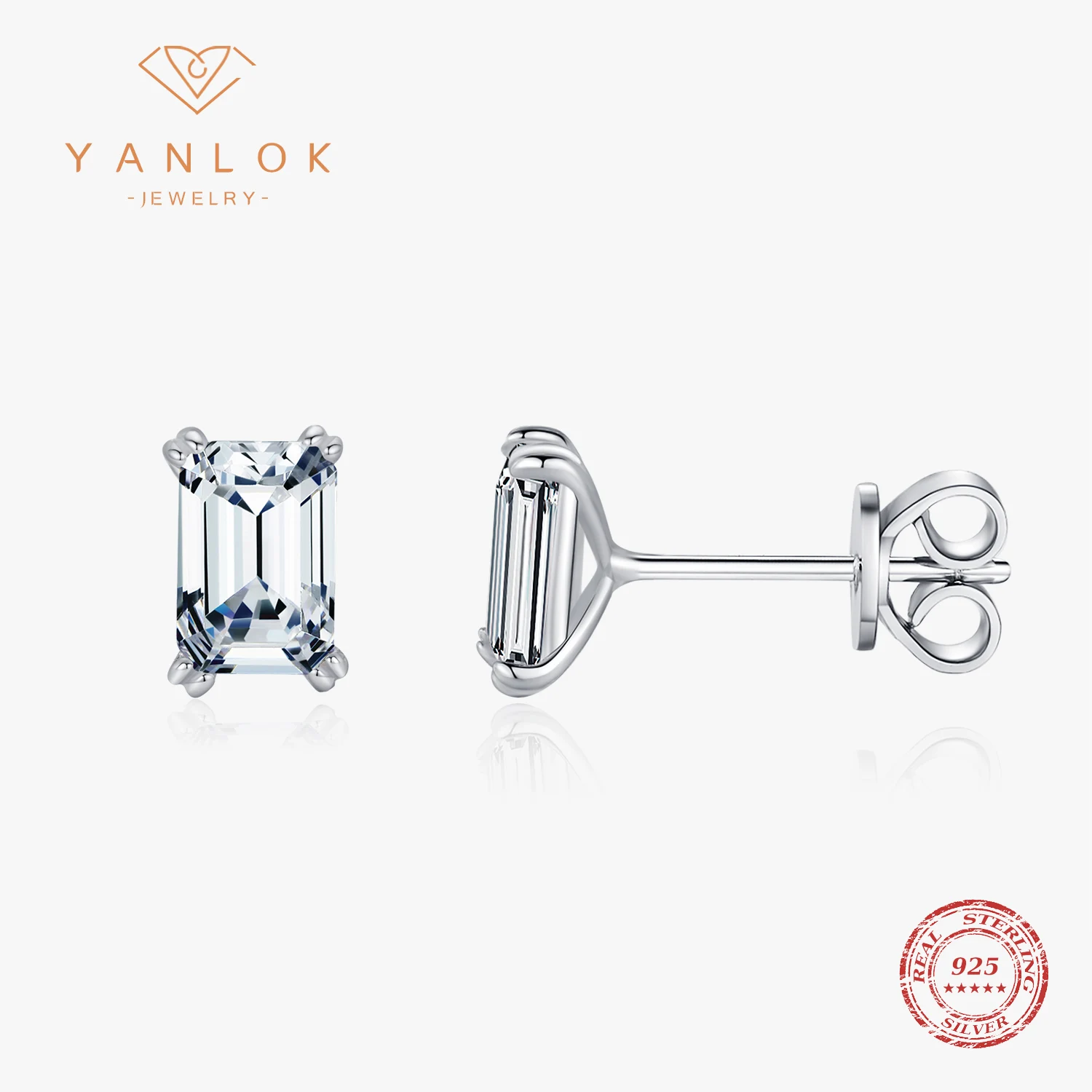 

YANLOK 925 Sterling Silver Simple Rectangle Zircon Small Stud Earrings For Women Wedding Engagement Fine Jewelry