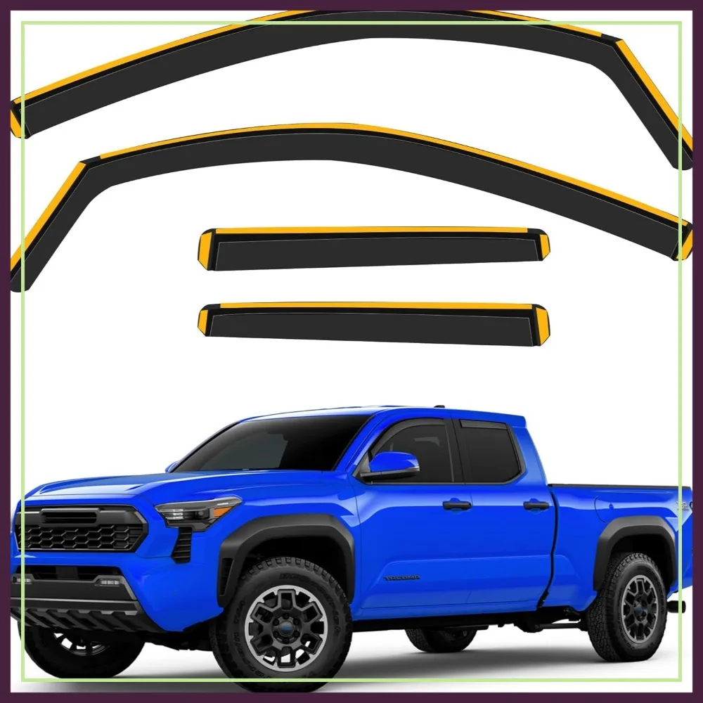 

Shatterproof In-Channel Rain Guards for Toyota Tacoma 2024-2026 Double Cab, Clip-On Window Deflectors Vent Visors, 4 Pcs