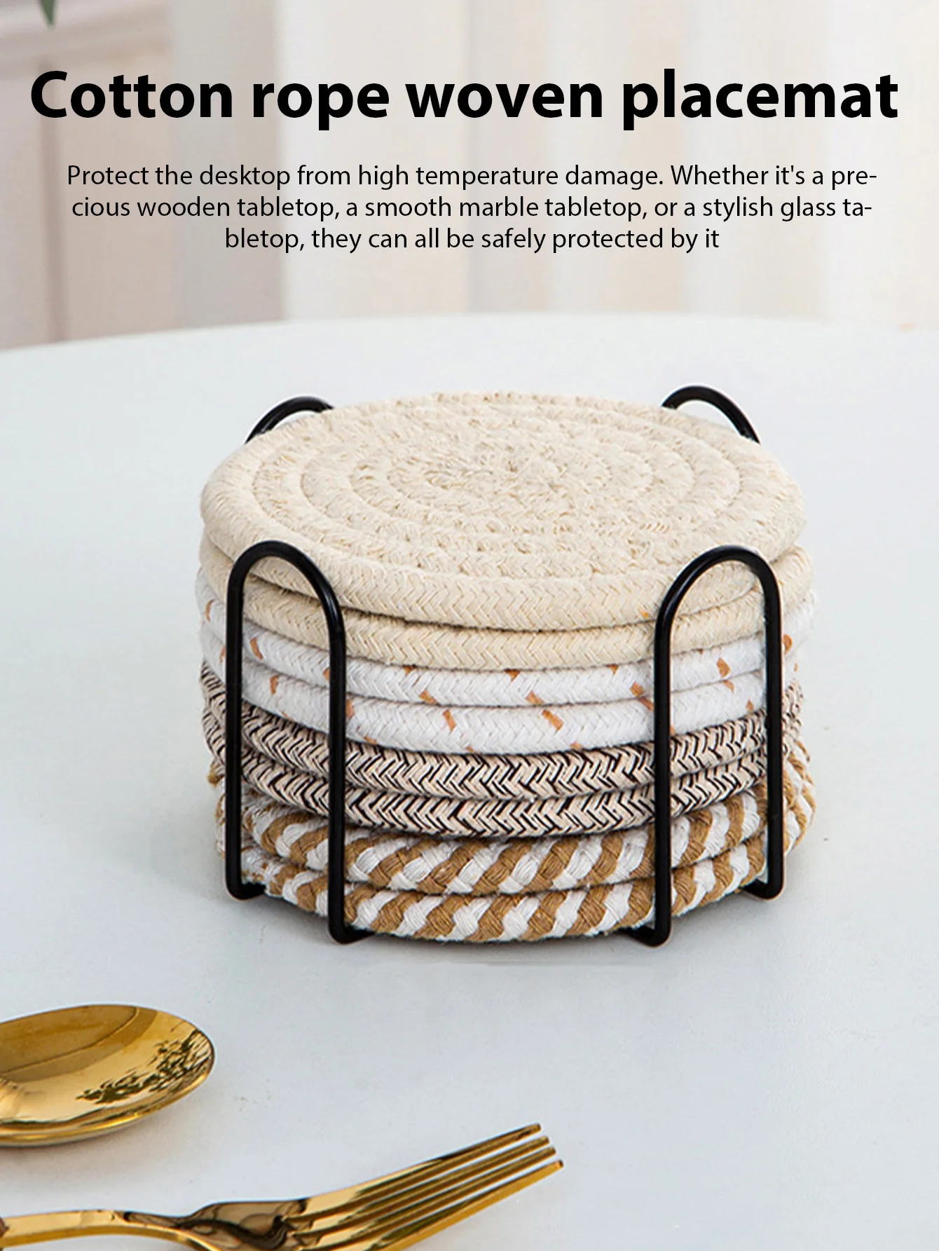 4/8Pcs INS Style Cotton Rope Braided Coasters Thickened Heat Insulating Mats Absorbent Woven Braided Placemats for Coffee Tea