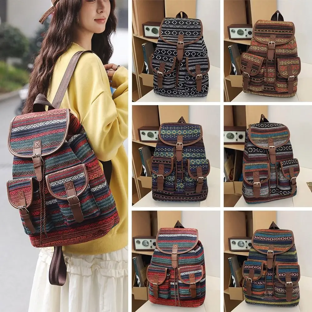 

Fashion Ethnic Style Shoulders Backpack Adjustable Strap Large Capacity Kids Schoolbag Casual Plaid Travel Rucksack