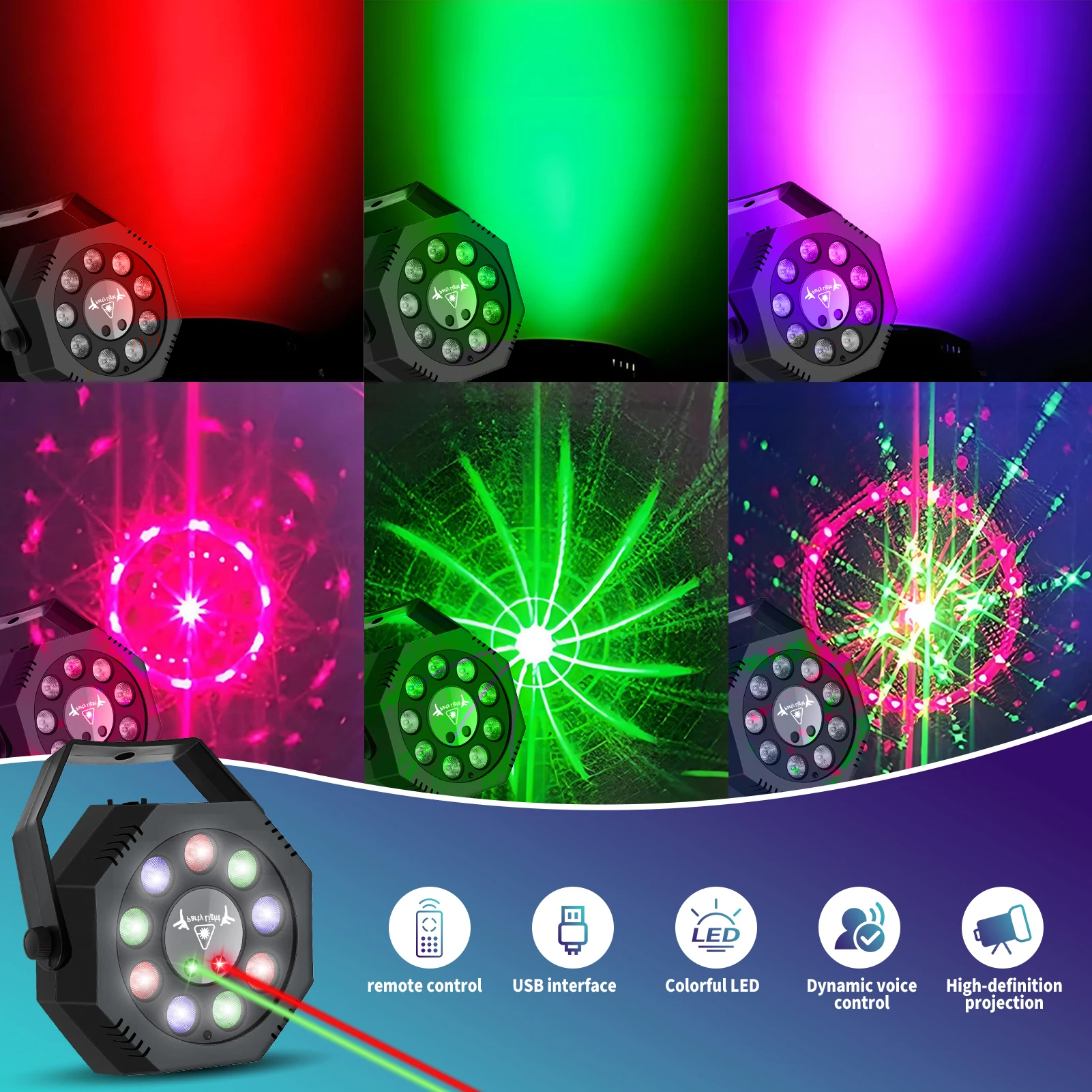 LED Stage Light Party Lights Control DJ KTV Disco Lamp Projector Laser Flash for Christmas Wedding Bar