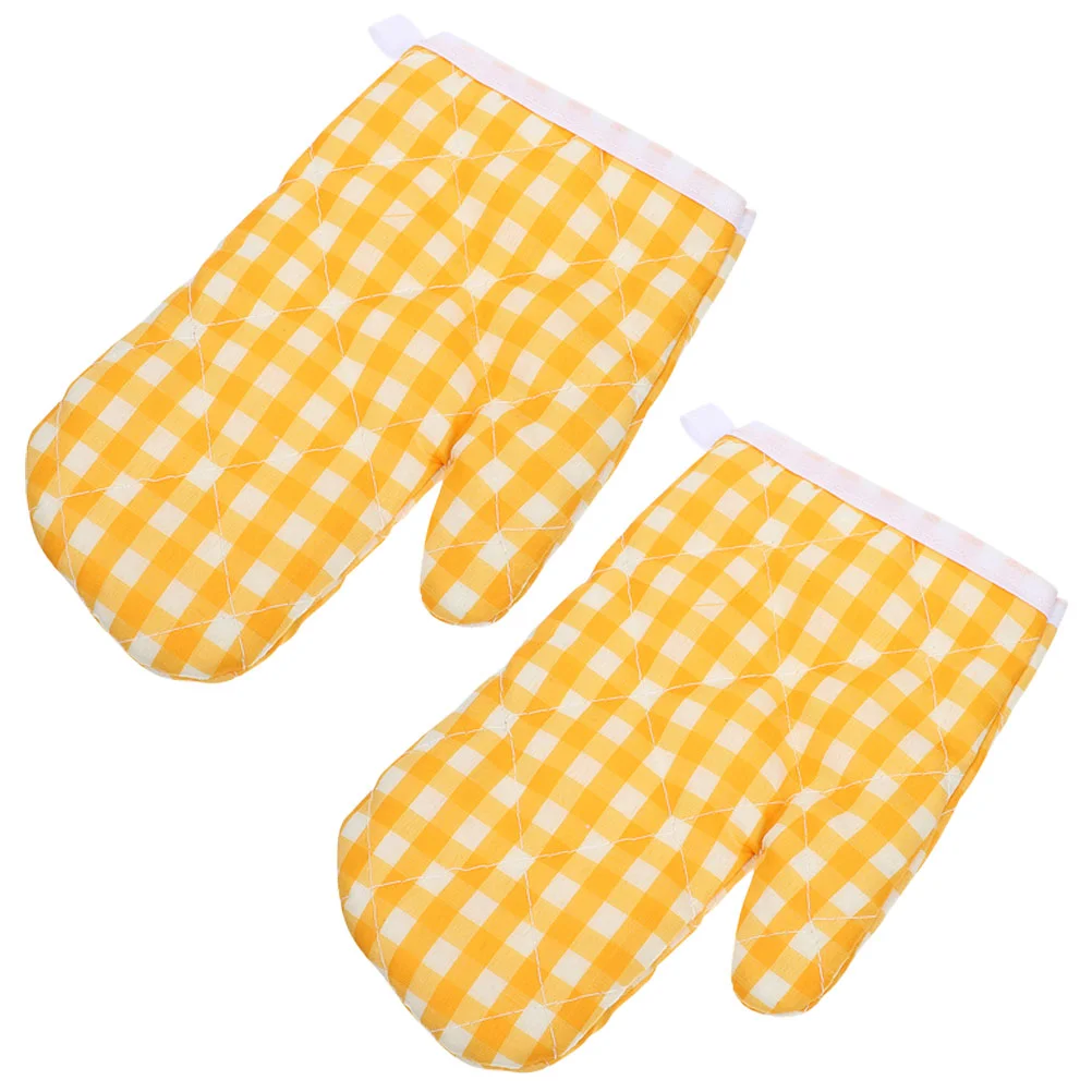 2 Pcs Grilling Gloves Oven Mitts Bbq Heat-resistant Anti-scald Kids Baking Green Polyester Cooking