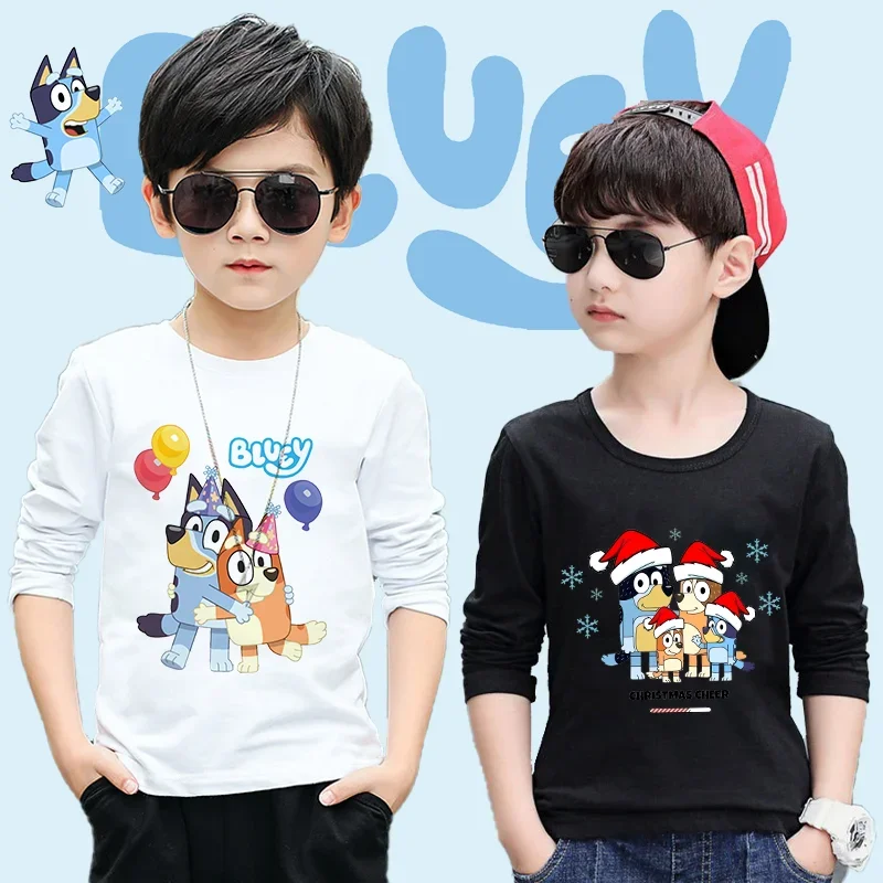 

Bluey Child Long Sleeved Clothing Anime Boys Black White T-shirt Clothes Cartoon Bingo Chilli Dog Cute Kids Autumn Pullover Tops