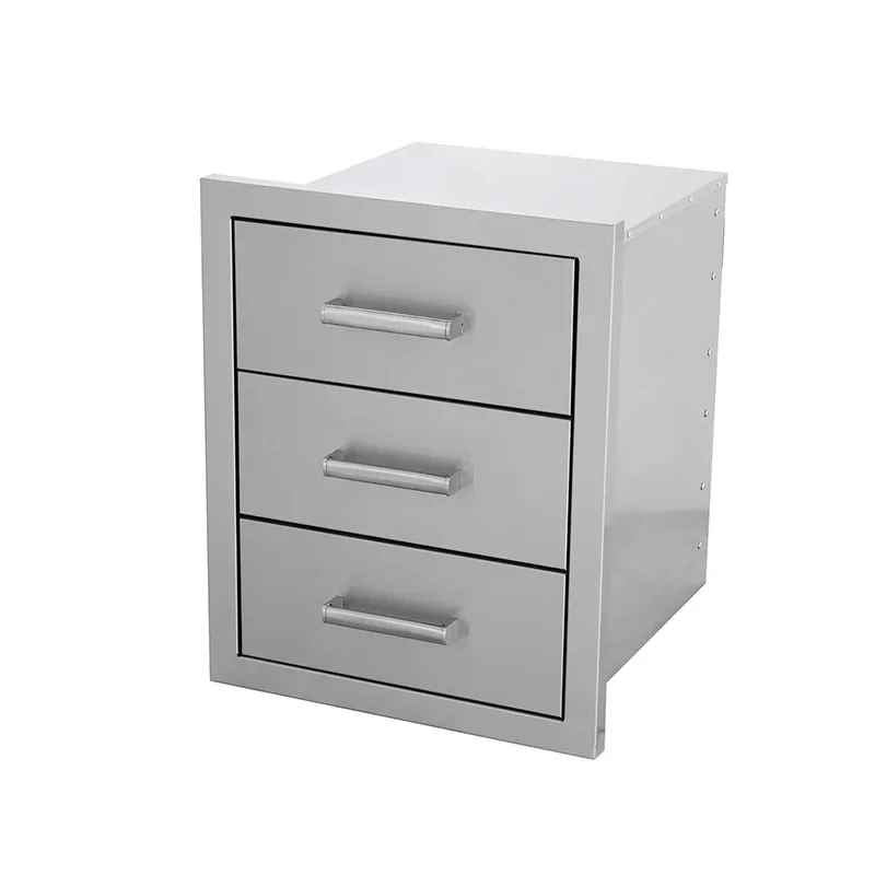 3 Drawers Stainless Steel Outdoor Storage Cabinet Garden Kitchen Furniture Organizer