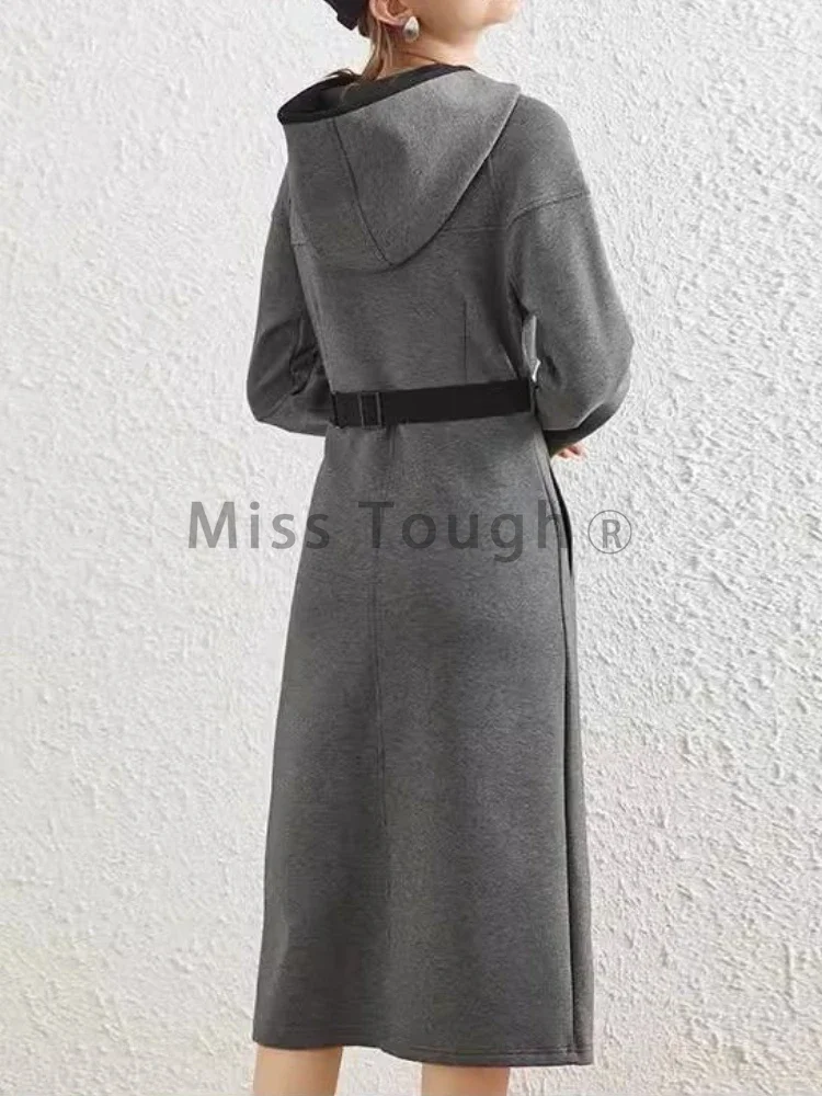 Harajuku Vintage Hooded Mini Dress Women Solid Casual Y2k Retro Party Slim Dress Female Korean Fashion One Piece Dress 2024 New