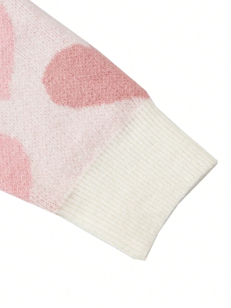 زائد حجم الخريف والشتاء جديد الحب القلب المطبوعة الياقة المستديرة عارضة تنوعا طويلة الأكمام البلوز سترة يوميا