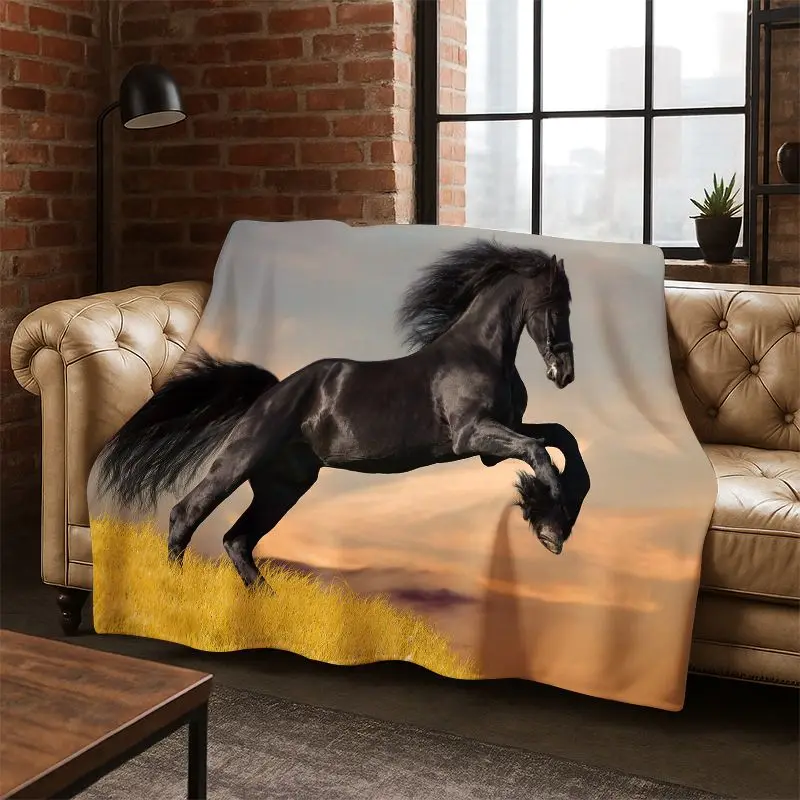 Horse Pentium Steed Animal Cartoon Flannel Blanket Soft Warm Throw Blanket for Bedroom Living Room Bed Travel Camping Picnic