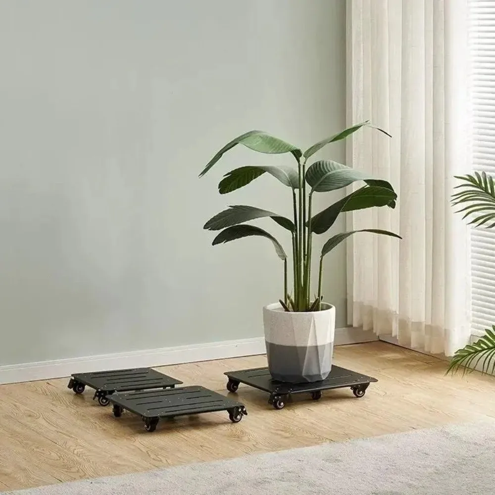 Indoor Outdoor Plant Pot Tray Movable Metal Plant Stands with Wheels 360° Rotation Plant Mobile Trolley For Heavy Plants