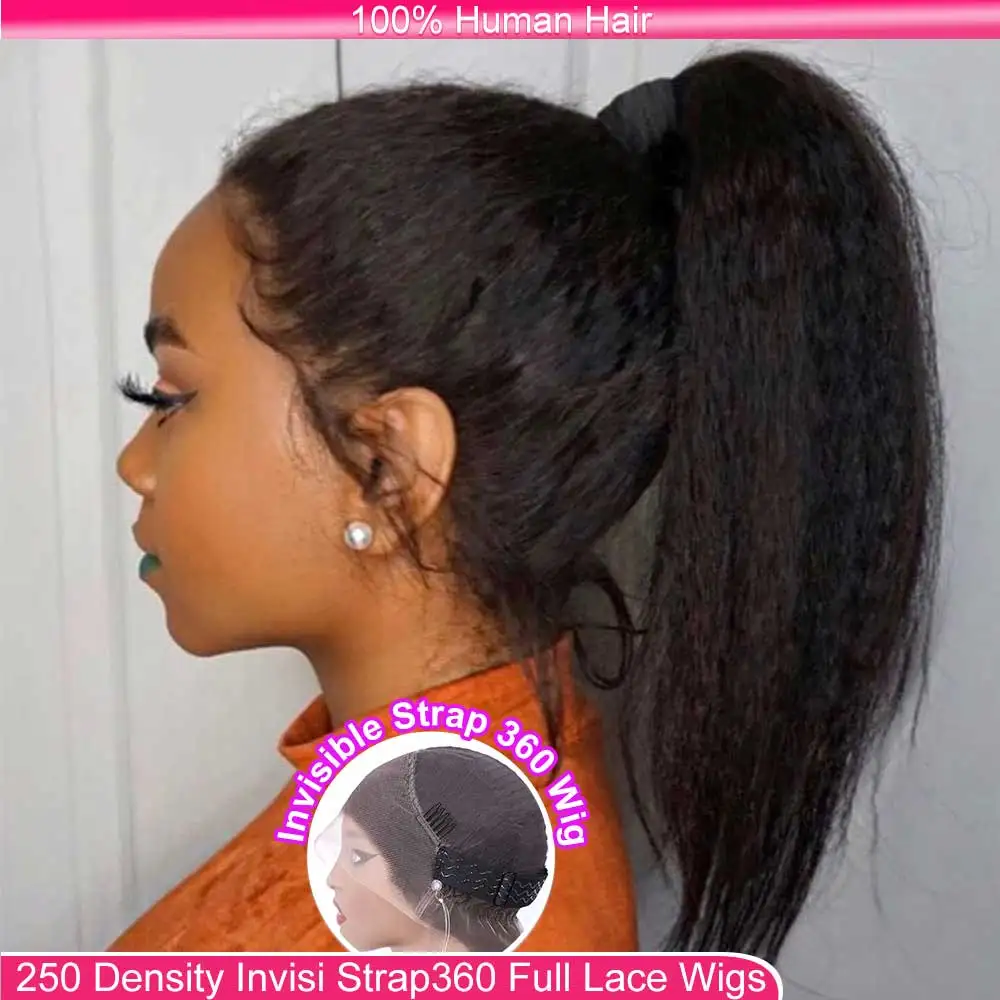 Correa Invisible 360 HD peluca llena de encaje sin pegamento peluca Frontal de encaje recto rizado peluca de cabello humano Frontal de encaje recto Yaki
