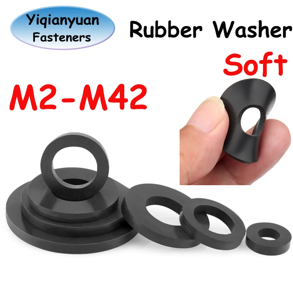 Yiqianyuan M2 M2.5 M3 M4 M5 M6 M7 M8 M10 M12~M42 Black Soft Rubber Flat Washer Insulation Sealing Ring Rubber Flat Washer Gasket