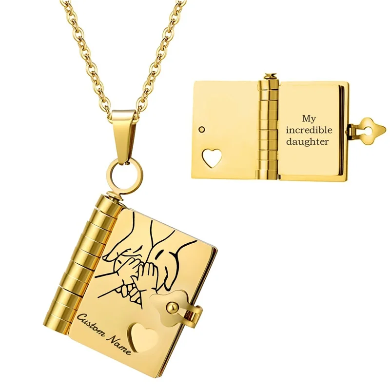 

Personalized Book Necklace for Women Custom Engraved Name Necklace Openable Multi Layer Book Jewelry with 6 Pages of Engraved In
