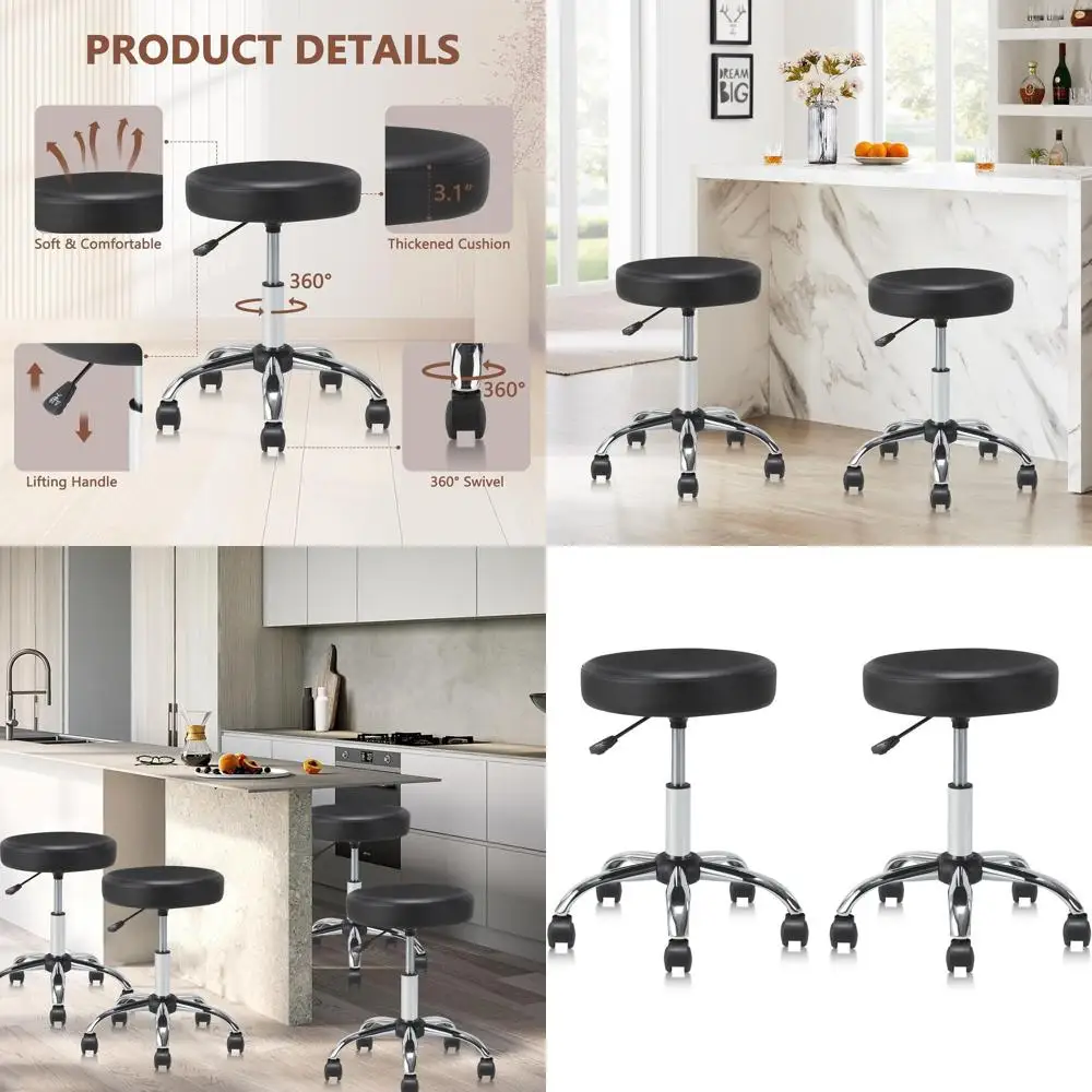 

Pair of Adjustable Height Swivel Rolling Stools with Wheels for Office, Salon, Spa, and Medical Use