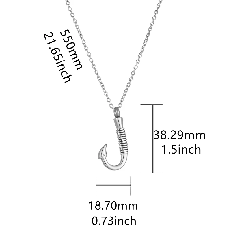 Fishing Hook Urn Necklace for Ashes Fish Hook Stainless Steel Cremation Jewelry Memorial Pendant Keepsake for Men
