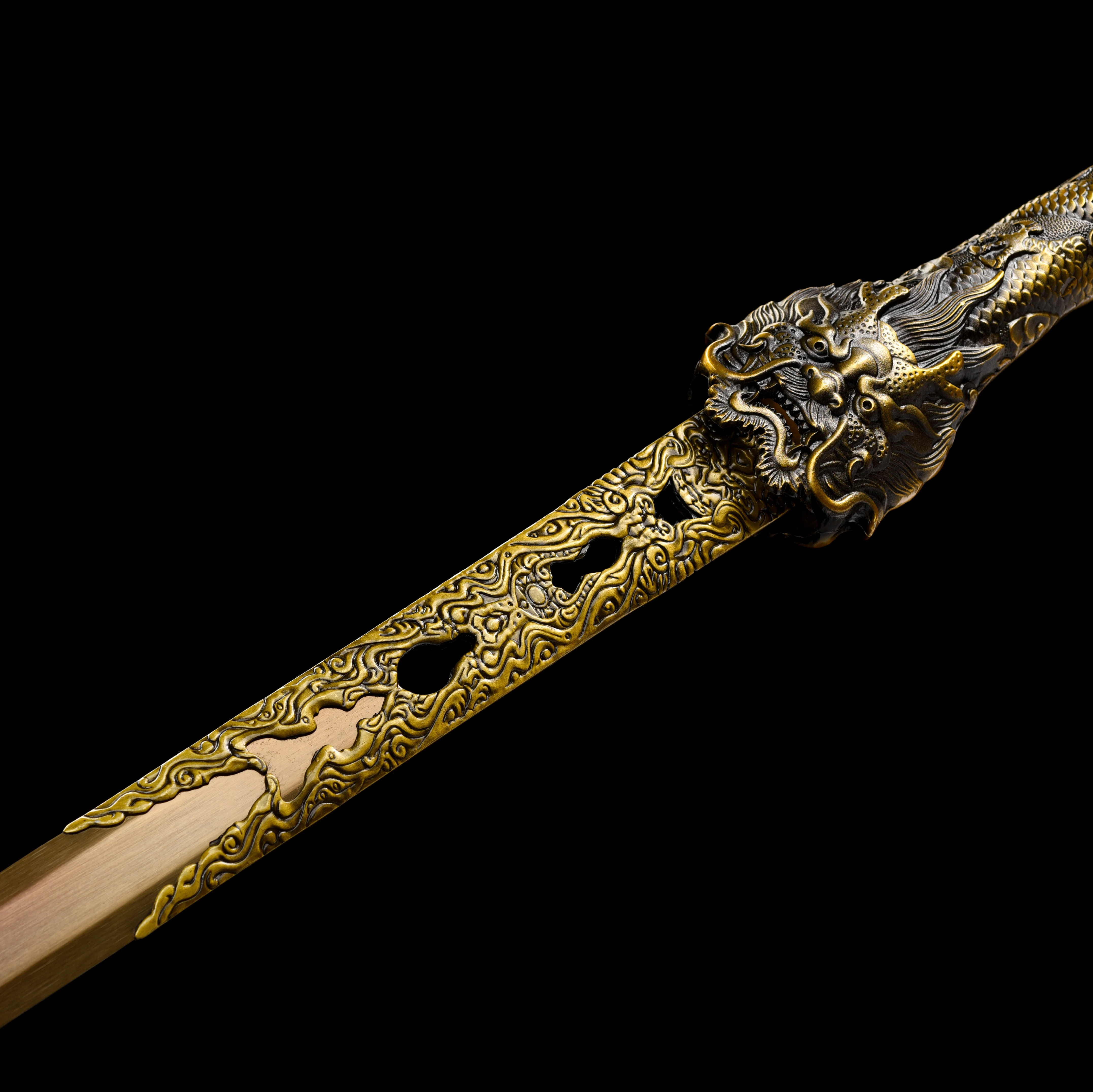 

104cm medieval golden Dragon king design katana cosplay real steel battle preparation hand-polished sharp samurai sword Weapons